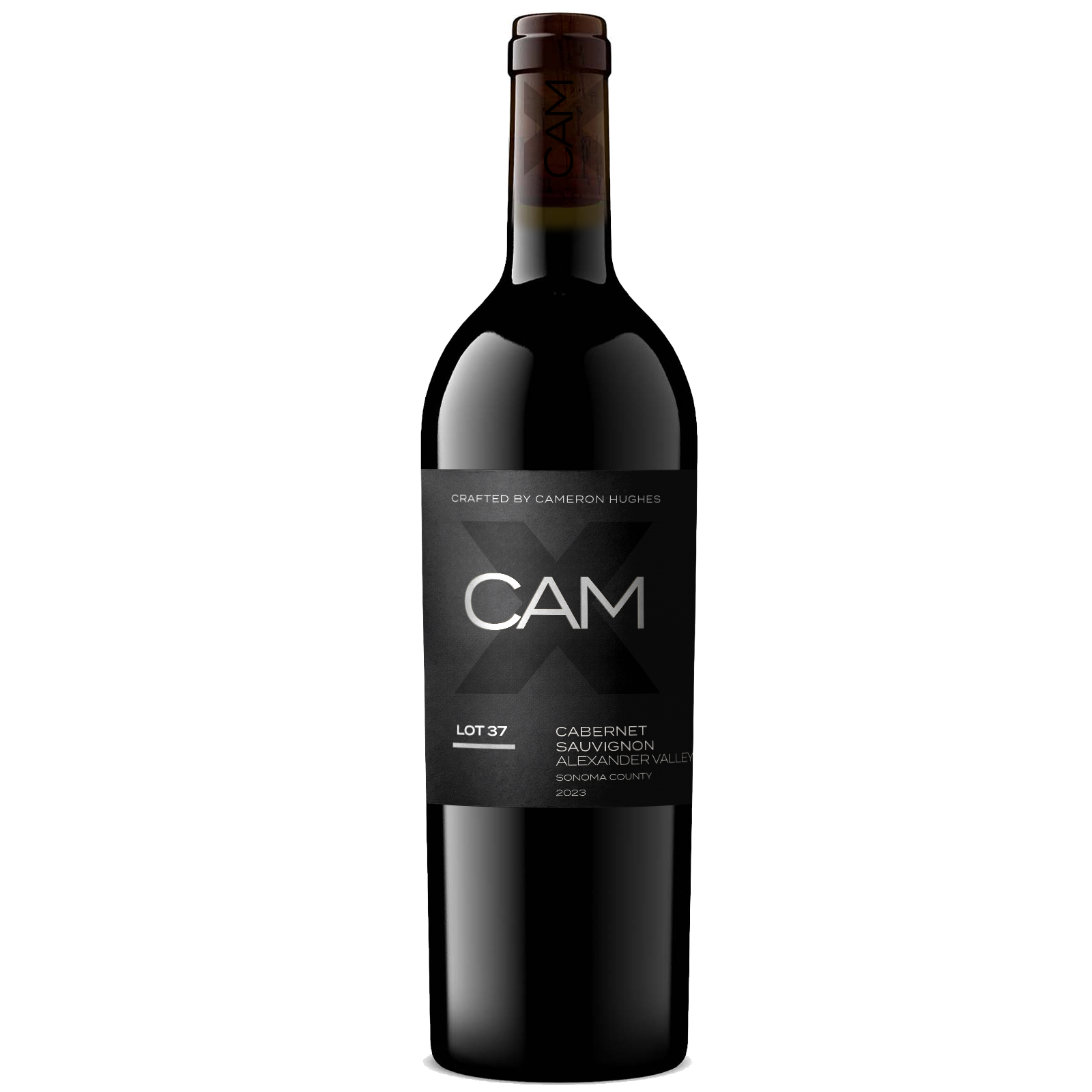 Lot 37 2023 Alexander Valley Cabernet Sauvignon bottle with 'CAM' label on a white background